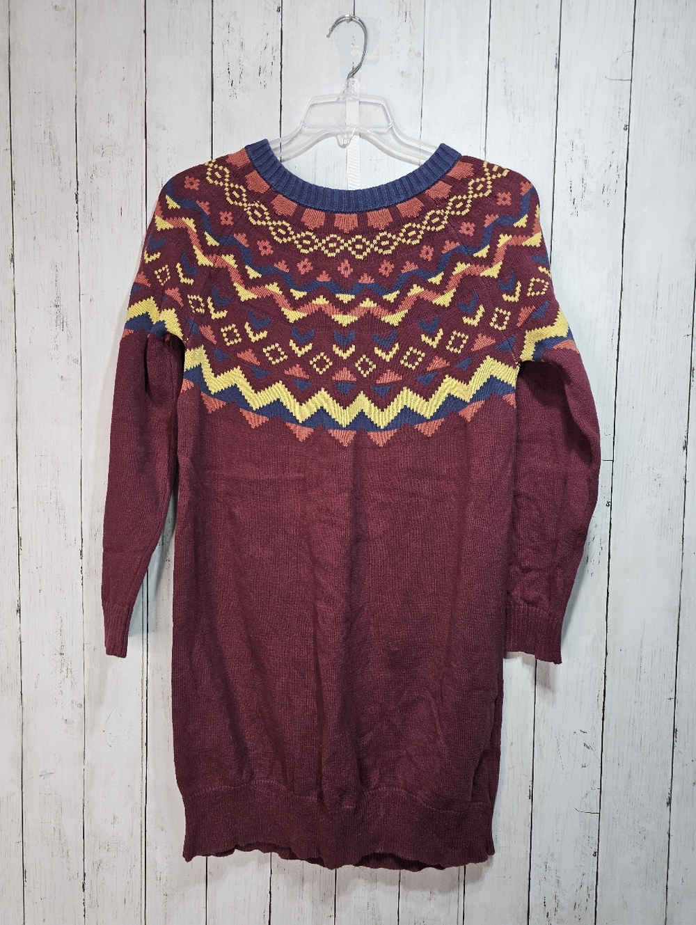 MODCLOTH Women’s Fair Isle Cozy Commitment Knit Burgundy Sweater Dress Size XL.